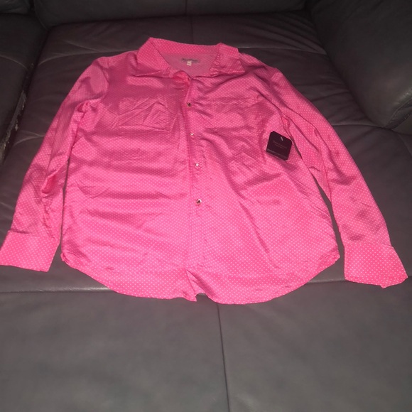 Juicy Couture pink silk blouse w/white polka dots - Picture 1 of 4